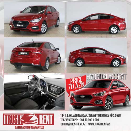 The absolutely new car of economy class Hyundai Accent 2019 with minimum mileage has become even more affordable. Already today renting a car for 10 days will cost only 530 AZN